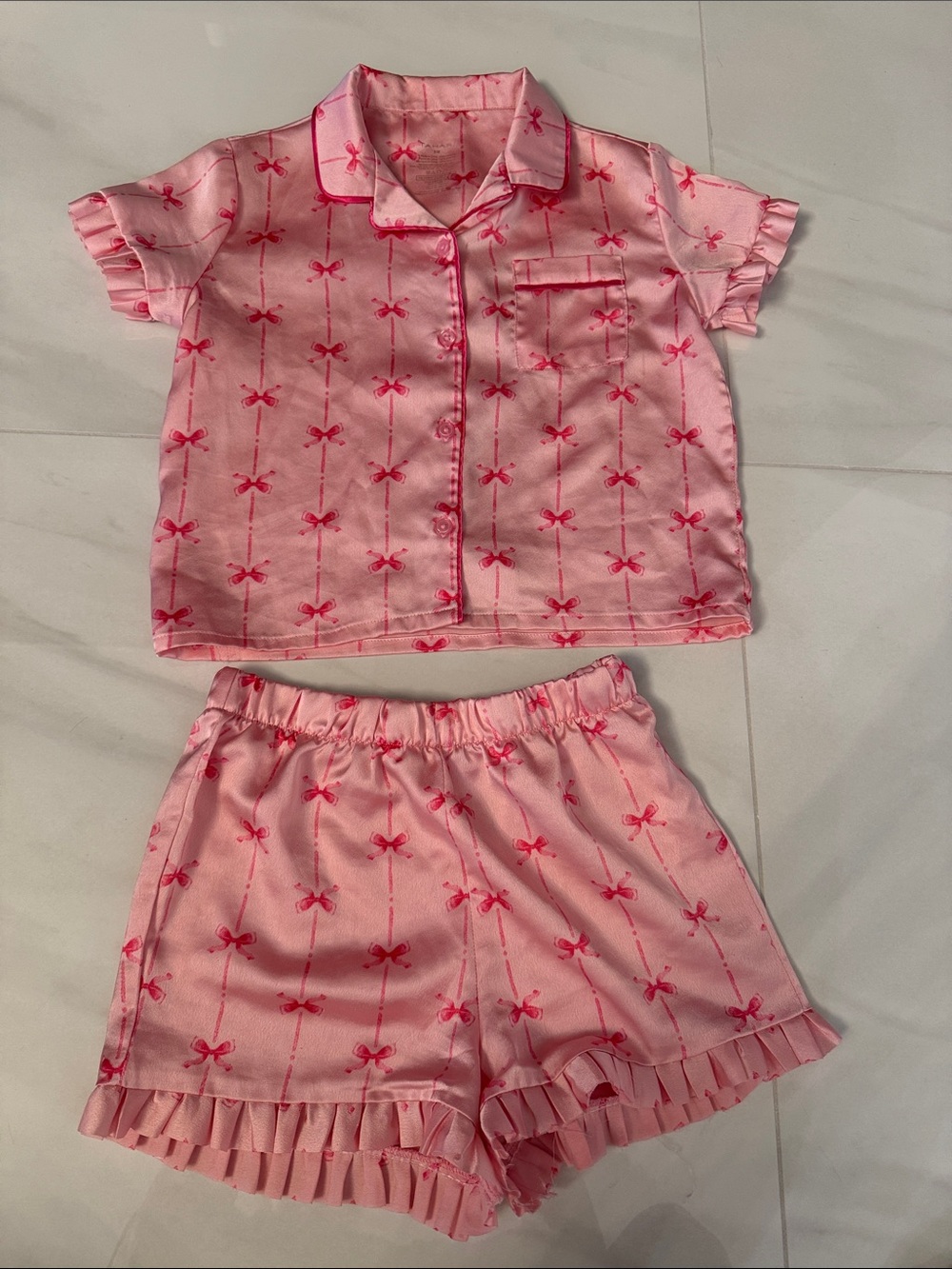 Tahari Pink Bow-Print Short Pajama Set